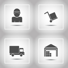 Warehouse transportation and delivery icons flat set