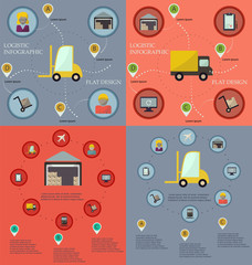 Collection of logistic flat infographics