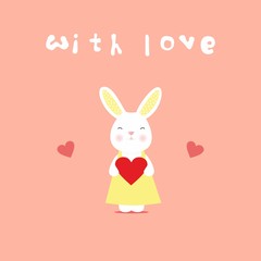 Fototapeta premium Love card, rabbit with heart