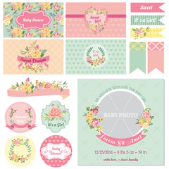 Scrapbook Design Elements - Baby Shower Flower Theme - in vector