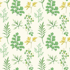 Floral Background - Leaves and Herbs - hand drawn watercolor