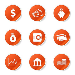 Financial Banking Orange Vector Button Icon Design Set