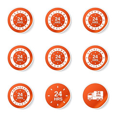 24 Hours Services Orange Vector Button Icon Design Set