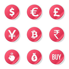 Currency Sign Pink Vector Button Icon Design Set