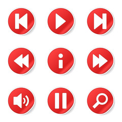 Multimedia Controller Red Vector Button Icon Design Set