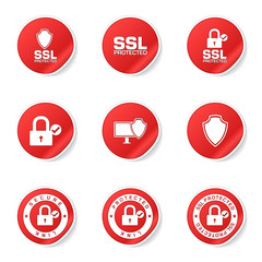 Protection Web Internet Red Vector Button Icon Design Set