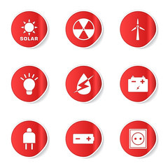 Energy Sign And Symbol Red Vector Button Icon