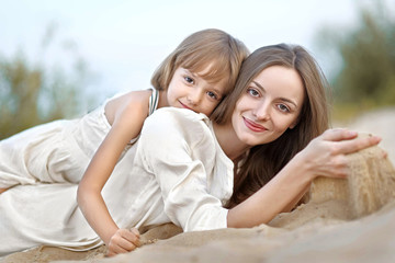 portrait of mother and daughter in nature