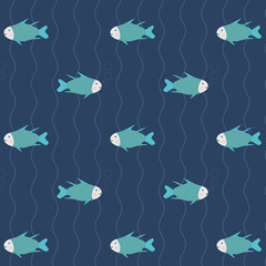 Seamless pattern many fish in blue water, background