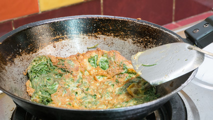 thai style omelette with acacia vegetable local healthy thai foo