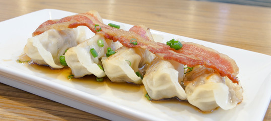 pork gyoza with bacon