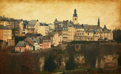 Fototapeta premium Skyline of Luxembourg City. Added paper texture