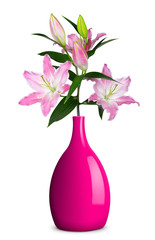 Fototapeta na wymiar Lily in vase isolated on white background
