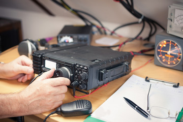 Amateur radio station: closeup of an a radio transciever
