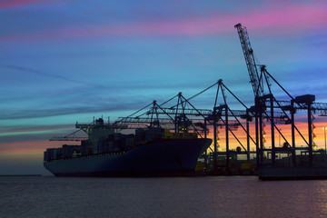 Fototapeta premium Container Cargo Ship Silhouette