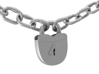 Heavy Old Iron Padlock with Chain isolated on white background