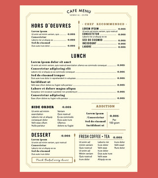 Menu Design for Lunch Restaurant Cafe Graphic Design Template la