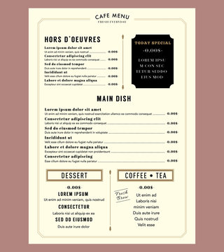 Menu Design for Restaurant Cafe Graphic Design Template layout V