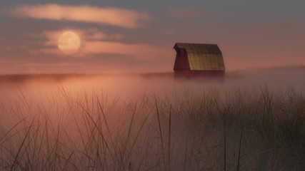 Old agricultural barn in a misty field © ysbrandcosijn