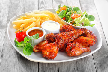 Main Dish with Fried Chicken, Fries and Veggies