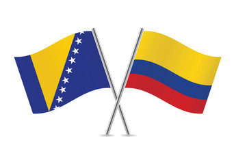 Colombian and Bosnia and Herzegovina flags. Vector illustration.