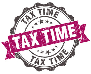 tax time grunge violet seal isolated on white