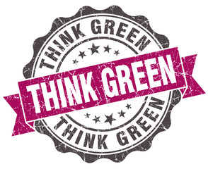 think green grunge violet seal isolated on white