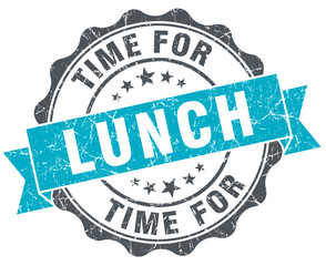 Fototapeta premium time for lunch vintage turquoise seal isolated on white