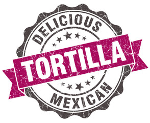 Fototapeta premium tortilla grunge violet seal isolated on white