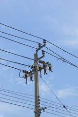 Electricity pole with blue sky