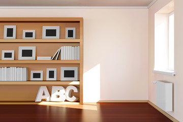 Modern Room 3D Interior with Book Shelf