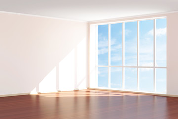 Modern Empty Room 3D Interior with Large Windows