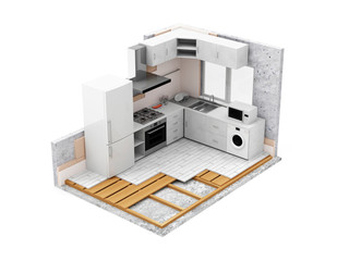 Apartment Construction Concept. Kitchen Room Under Construction