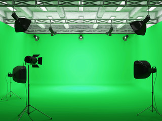 Pavilion Interior of Film Studio with Green Screen - 78149064