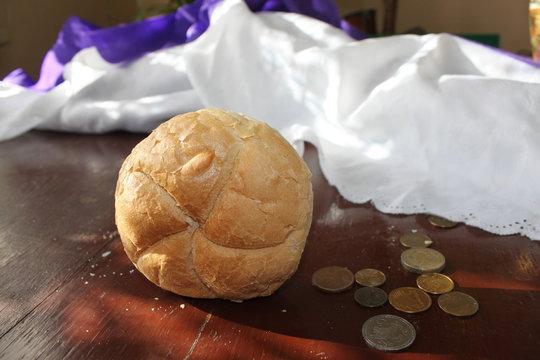 poverty - bread and coins on the table