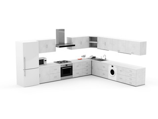 Modern Kitchen 3D Interior isolated on white background
