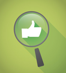 Magnifier icon with a thumb up hand