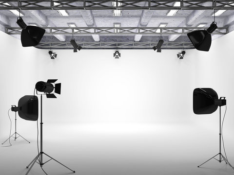 Modern Interior of Photo Studio with Light Equipment.