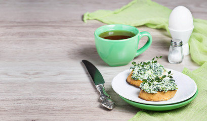 Toast with cheese and spinach for breakfast