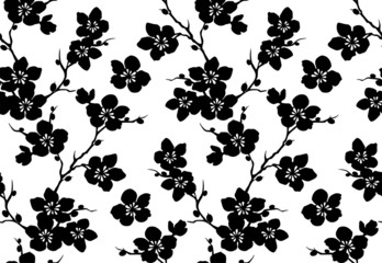 black and white seamless floral pattern