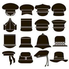 Set of 16 icons hats military and police