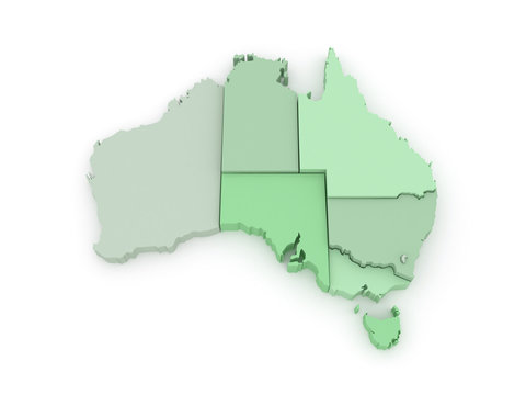 Three-dimensional map of Australia.