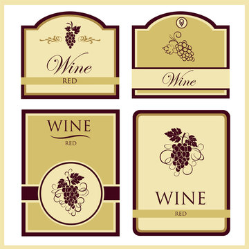 A set of four labels of red wine