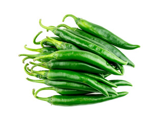 Pile of green chili pepper isolated in studio