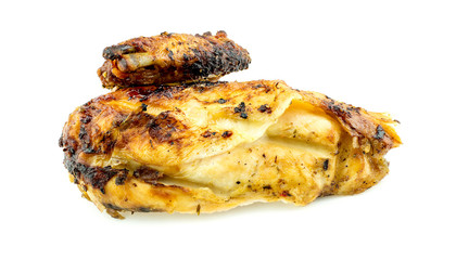 Macro closeup of delicious roasted chicken breast and wing