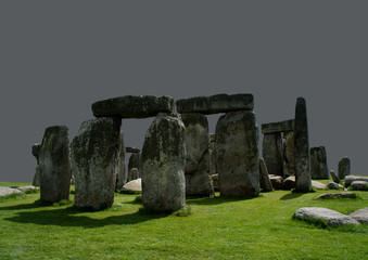 Stonehenge on a gray background.