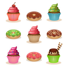 Vector cupcake and donut set