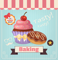 Cupcake and donut vector cartoon banner