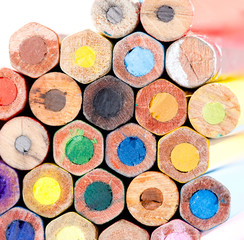 Multicolored vintage pencils. macro view