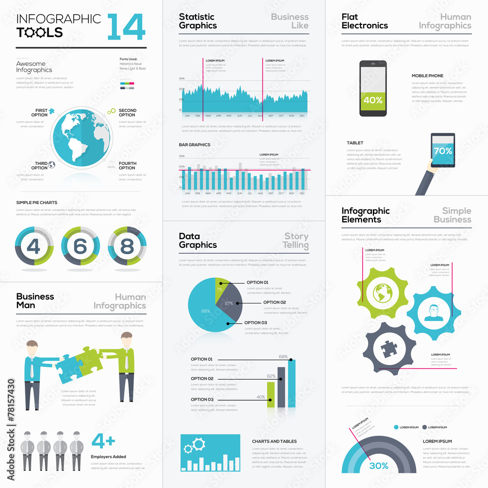 Poster set of infographic elements and business graphics tools